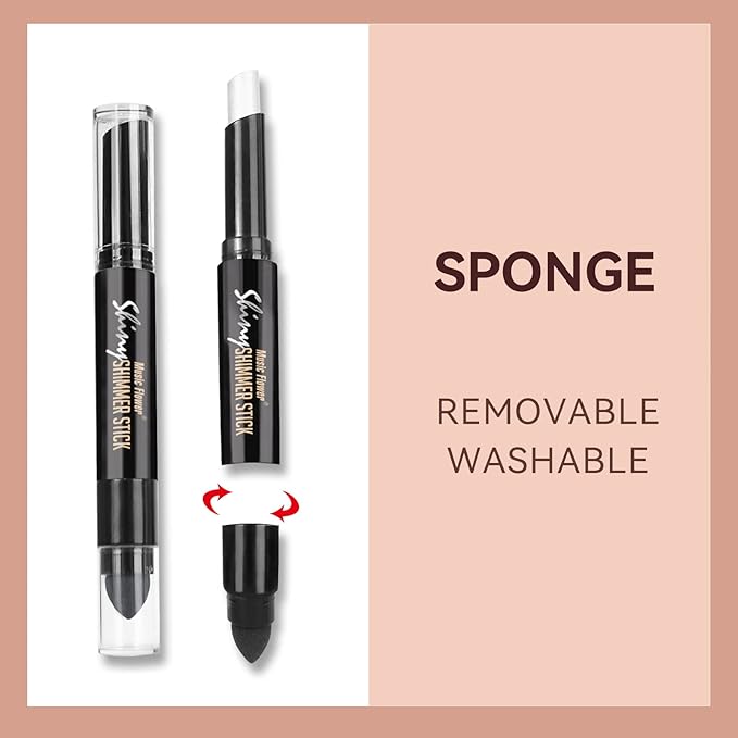 Highlighter Stick, Double Ended Highlighter Makeup Stick with Sponge Brush, Shimmer Waterproof Long Lasting Smooth Silver Glitter Brighten Face Makeup Pencil, 1 Count