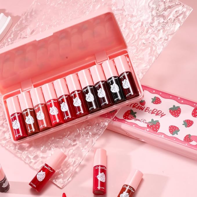 MYUANGO 10 Colors Lip Tint, Color Tinted Lip Stain, Moisturizing Lip Balm Liquid Lipstick Makeup Hydrating Long Lasting Lip Gloss (Strawberry)