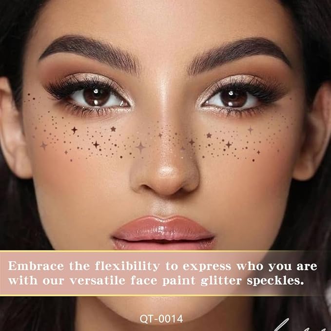 8Ps Face Glitter Speckles Patches, Rose Gold Glitter Freckles Face Tattoo, Glow Up Makeup Patches, Cute Glitter Makeup Accessories for Women, Cosmetic Glitter for Face Gift