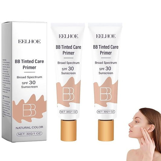 2Pcs BB Blur Tinted Moisturizer SPF 30,BB Cream Tinted Moisturizer, BB Tinted Care Primer,Hydrates & Smooths Your Skin. (Natural)