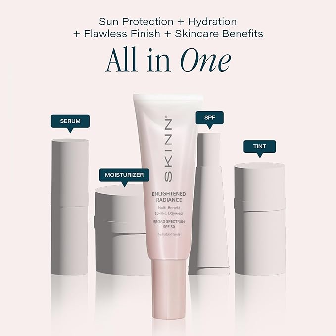 SKINN Enlightened Radiance 10-in-1 Tinted Sunscreen Broad Spectrum with SPF 30, (Sand) - Hydrating & Brightening Tinted Moisturizer for Face, Wrinkles & Fine Line - Lightweight Coverage Skin Tint