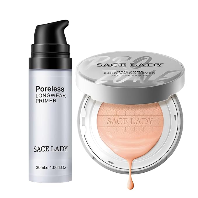 SACE LADY Face Primer and BB Foundation Makeup Set, Matte Pores Full Coverage Long Lasting Flawless Make Up Kit