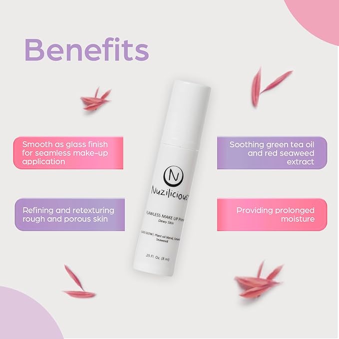 Professional Grade Flawless Makeup Primer – Achieve Dewy Skin & Effortlessly Blend Makeup with Luxurious Plant Oil Blend, Ceramide & Seaweed Extracts, Vegan & Cruelty-Free, 0.25 oz
