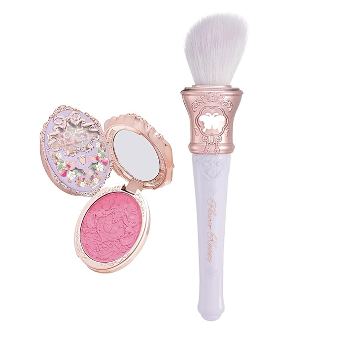 Flower Knows Violet Strawberry Rococo Embossed Blush G02 Little Cranberry+Butterfly Cloud Collar Angled Powder Brush Frosty Wisteria