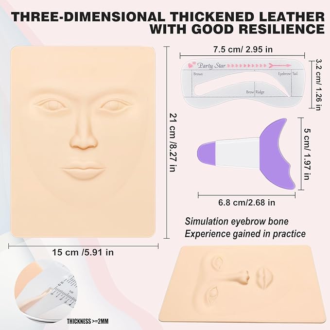 Makeup Practice Face - 3D Silicone Head with Realistic Skin, Pro Cosmetic Training Model for Eyebrow/Lip/Foundation, Salon & Home Use (Students/Artists)