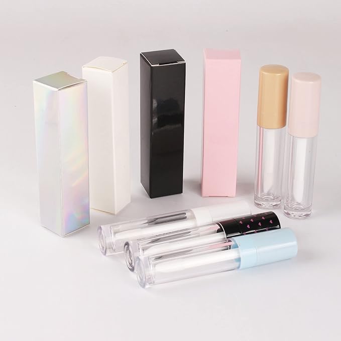 COSIDEA 50 PCS Empty Holographic siver Lip Gloss Boxes W25 xW25 xH117mm, Cosmetic Perfume Mascara Box Packaging ,small Kraft Paper Box Luxury Holder Wrapping