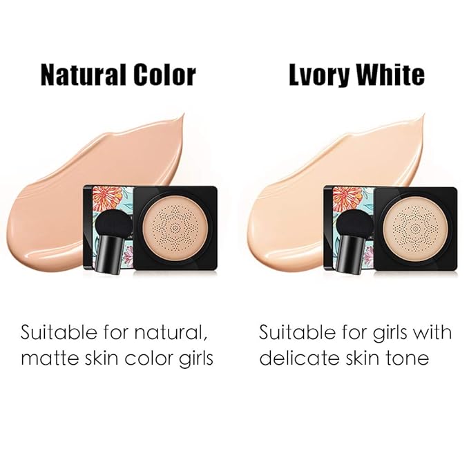 GL-Turelifes Mushroom Head Air Cushion Foundation CC Cream Water Feeling Flawless BB Cream Moisturizing Oil Control, Lightweight & Smoothing Natural Concealer (Ivory White)
