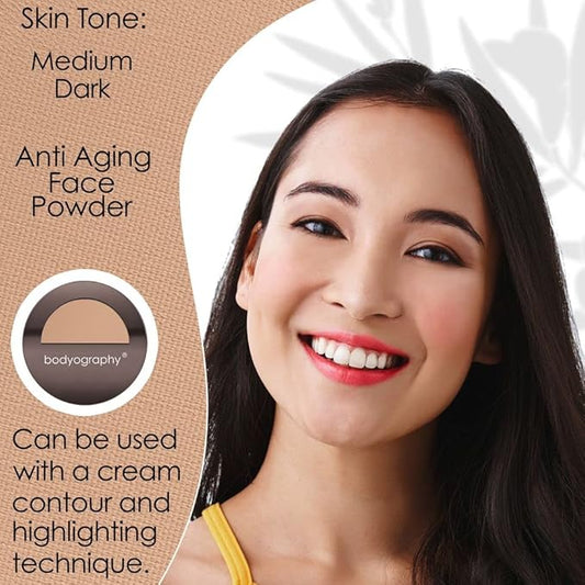 Bodyography Anti Aging Face Powder (Medium Dark): Matte Oil-Free Salon Foundation Powder Makeup w/ Vitamin E, C & Antioxidants | Gluten-Free, Cruelty-Free, Paraben-Free