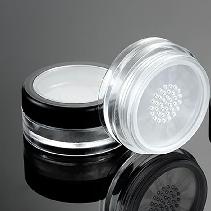 6 Pcs 10g 10ml Plastic Empty Travel Powder Container Loose Powder Compact Case Clear Makeup Jar Cosmetic Cream Face Powder Blusher Foundation Container Pots With Sifter and Black Rimmed Lid