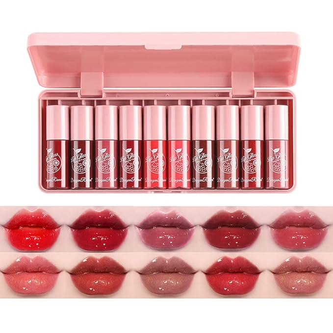 10 Color Lip Stain Set, Plumping Mini Liquid Lipstick, Korean Lip Gloss, Long Lasting, Non-Stick, Waterproof, High Pigment, Vivid Color Lip Tint Makeup