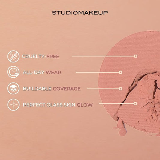 STUDIOMAKEUP Soft Blend Cheek Blush (Apricot) - Beauty Powder for Face - Perfect for Glass Skin Glow - Easily Blendable Soft Pink - Suitable for All Skin Types