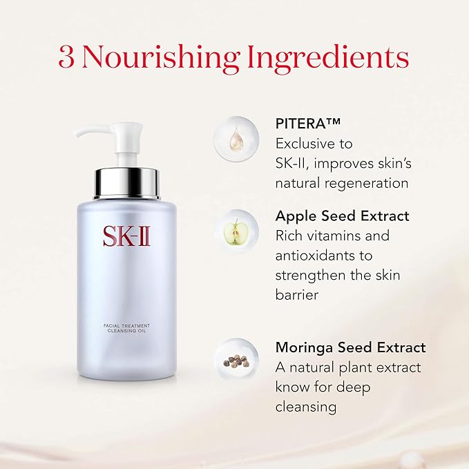 SK-II Facial Treatment Cleansing Oil - Gentle Makeup Remover Oil & Face Cleanser - Improves Texture, Dullness & Dryness for a Visibly Smoother Complexion (8.4 oz)