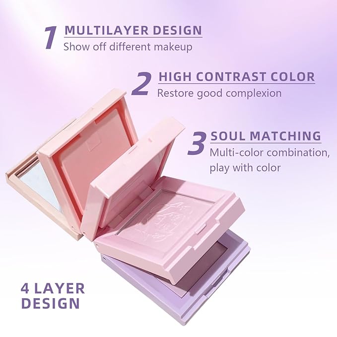 4 in 1 Blush Palette, 4 Colors Matte Face Powder Blush for Cheek, Soft Pink, Peach, Lavender, Purple Face Blusher Rouge Long Lasting High Pigment Lightweight Rouge Highlighter Korean Makeup