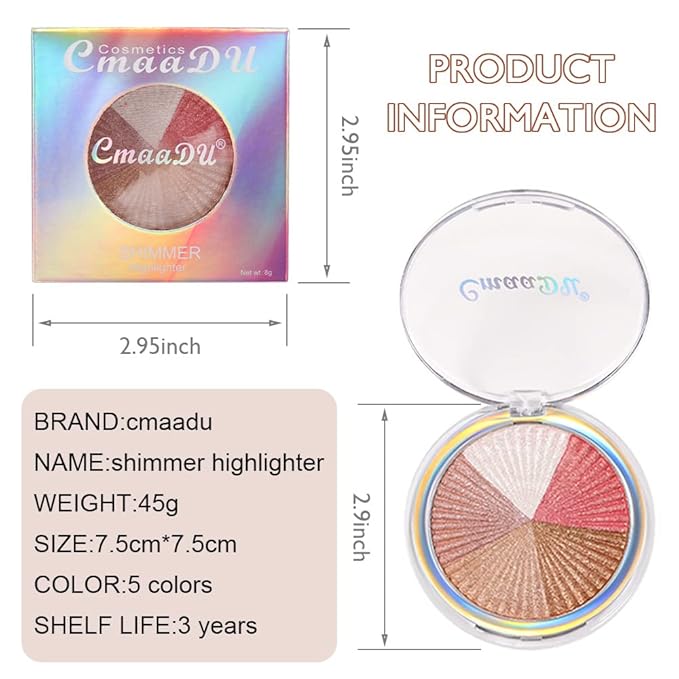 Highlighter Makeup, Highlight Powder Bronze, Bronzer Makeup Matte, iluminadores de maquillaje, Highlighter Palette White Shimmer Blush Bronzer Powder Palette Illuminators 5 Colors