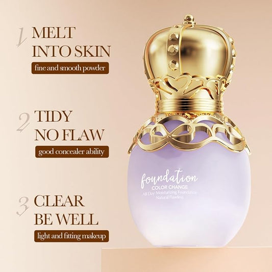 Color Changing Foundation High Coverage Long-Lasting Moisturizing Self Adjusting Foundation BB Cream Suitable for All Skin Types 1.05Oz Natural Colour