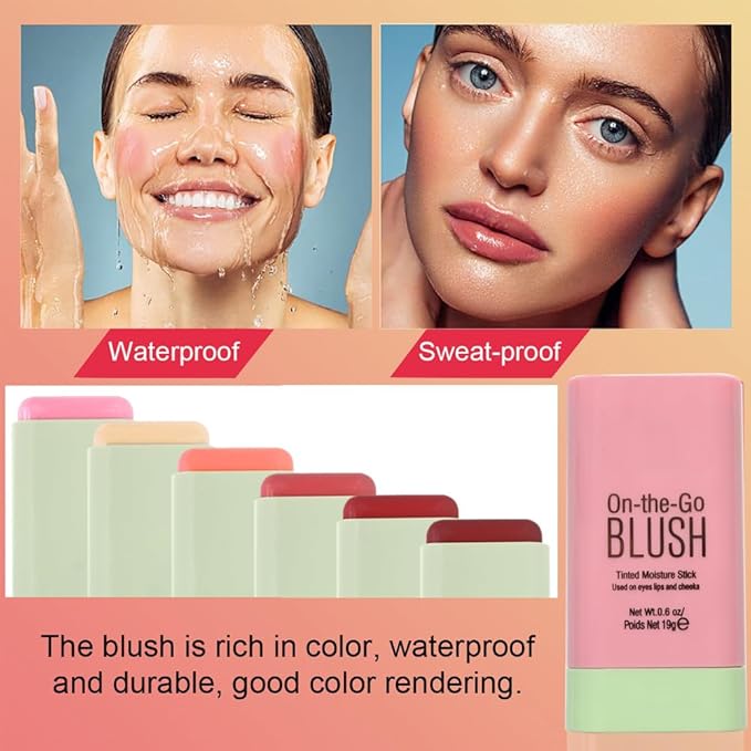 Multi-Use Makeup Blush Stick for Cheeks, Cream Blush Wand, Tinted Solid Moisturizer Stick for Cheek Eyes Lip Tint, Natural Nude Makeup, shypink