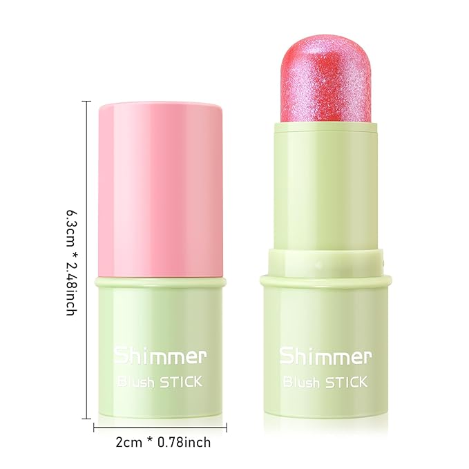 Boobeen Cream Makeup Blush Stick, Shimmer Blush for Cheeks, Lightweight Waterproof Highlighter Blush Wand, Easy to Blend