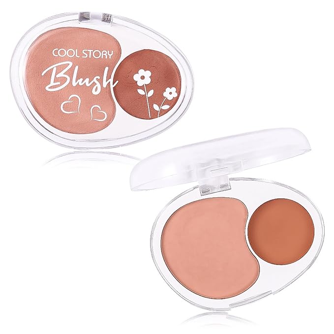Dual-Tone Face Blush Palette for Cheeks - Waterproof, Long-Lasting, Satin Finish, Creamy Texture, Sculpting, All Skin Tones, Squalane, Highlighting, for Home, Travel, Makeup 2 Tone Tint 5#