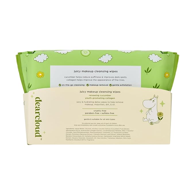 x Moomin' Juicy Makeup Cleansing Wipes - 60 Count – makeup wipes and makeup remover for face – Oil-Free makeup remover wipes (Renewing Cucumber)