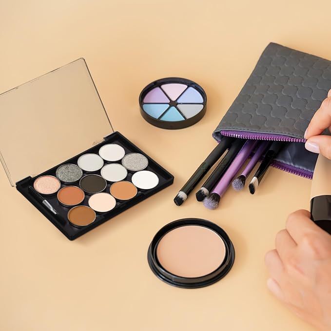 FRCOLOR Magnetic Eyeshadow Palette Case 12 Round Pans and Brush Space-Saving Makeup Storage Palette for Travel and Home Use