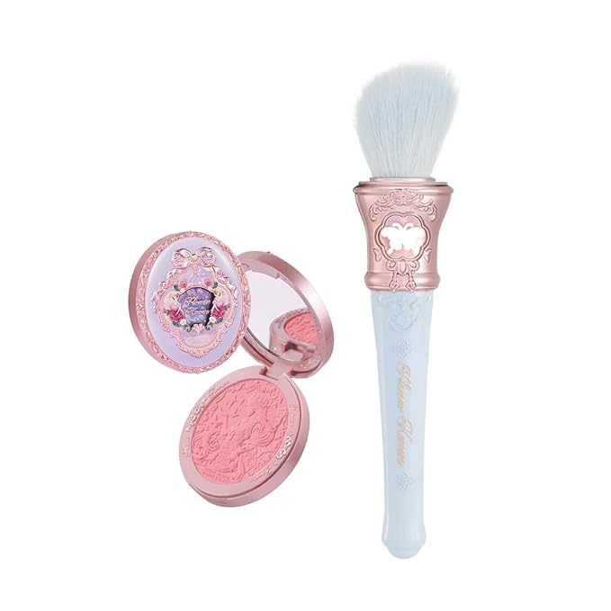Flower Knows Midsummer Fairytales Embossed Blush 03 Ballet Fairy+Butterfly Cloud Collar Angled Powder Brush Pearly Moonlight