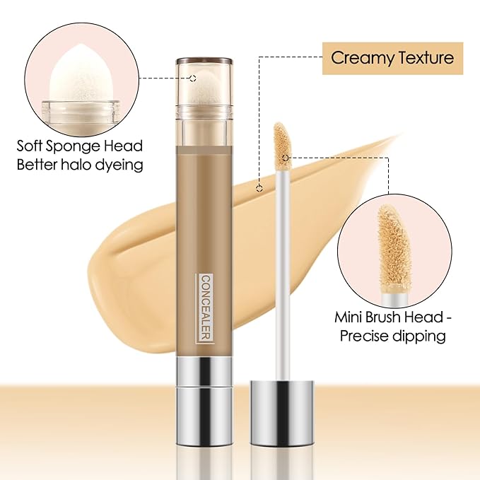 Boobeen Dual Ended Liquid Concealer Stick for Women, Natural Eye Concealer for Dark Circles,Long Lasting Foundation With Full Coverage Makeup