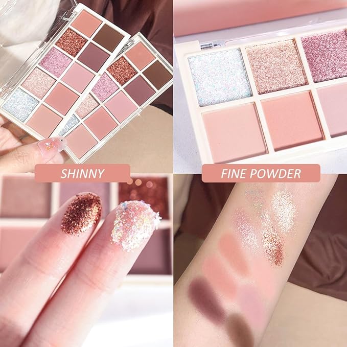 10 Colors Eyeshadow Palette, Matte&Glitter&Shimmer Eyeshadow Makeup, Naturing-Looking,High Pigment Waterproof Eye Shadow Palette Makeup, 100% Cruelty-free (08#Shimmer Pink)