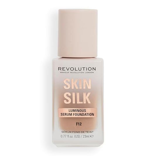 Revolution, Skin Silk Serum Foundation, Light to Medium Coverage, Lightweight & Radiant Finish, Contains Hyaluronic Acid, F12 Tan Skin Tones, 0.77 fl oz