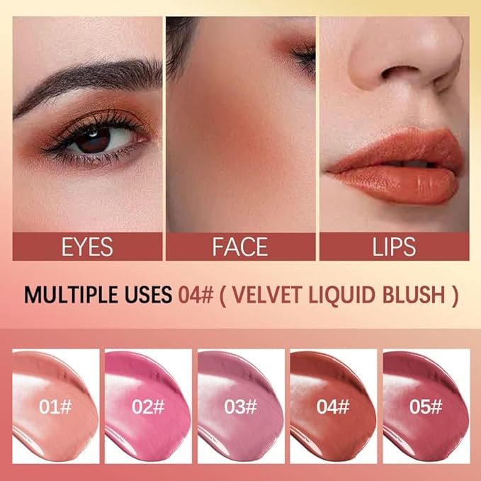 Velvet Liquid Blush, Natural Matte Finish Looking, Dewy Cheek Tint, Soft Cream Face Blush,Moisturizing Lightweight Blendable Feel,Long-Lasting 0.25 oz/7.5ml (05#)