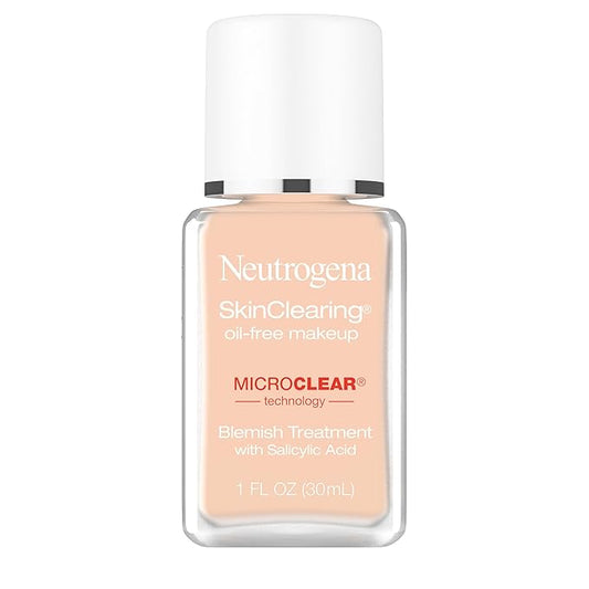 Neutrogena SkinClearing Oil-Free Acne and Blemish Fighting Liquid Foundation with Salicylic Acid Acne Medicine, Shine Controlling, for Acne Prone Skin, 80 Medium Beige, 1 fl. oz