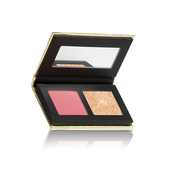 Kevyn Aucoin The Art of Blush & Glow, PINK: Sculpt & define makeup compact DUO palette with a pink-toned matte blush (Azalea) plus a champagne colored Highlighter (Star Gaze). Universally flattering.