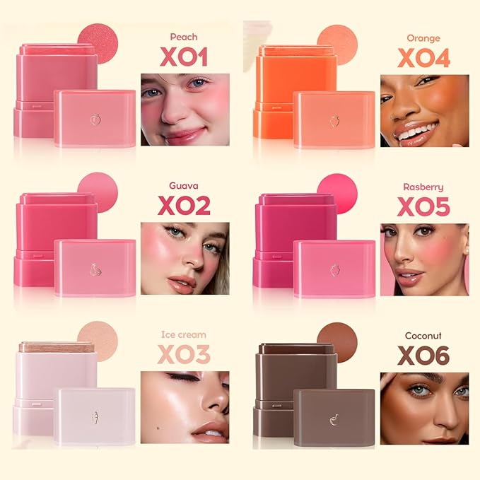 Multi-Purpose Makeup Hydrating Cream Blush Stick, Beauty Solid Moisturizer Stick For Cheek & Eyes & Lips,Waterproof Natural Moisture Smooth Blendable Matte Finish Face Blush Makeup (#04 Orange)
