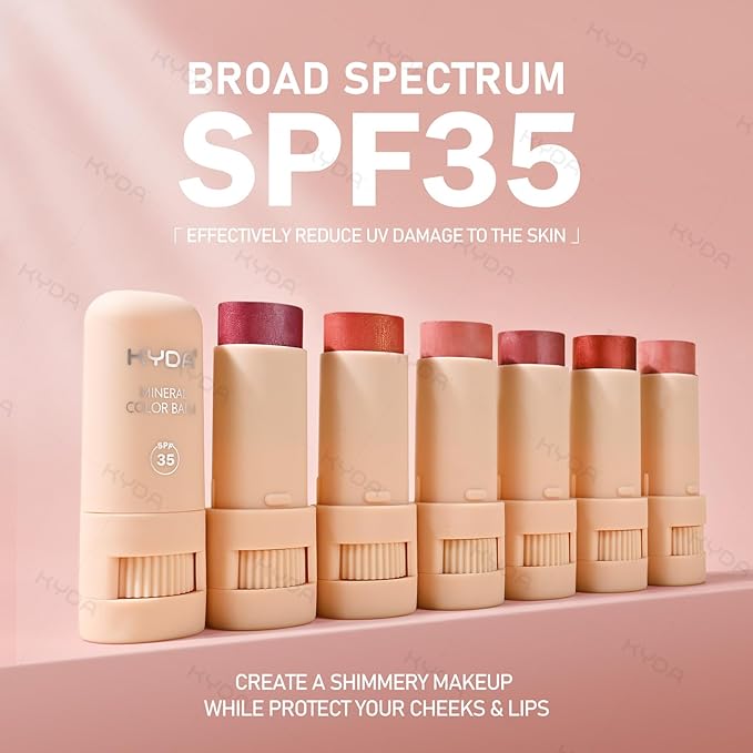 KYDA Mineral Color Balm, Buildable Shimmer Color for Lips and Cheeks, Broad spectrum SPF 35, Natural Shimmer Finish, Lightweight Blendable Creamy, Multiuse Blush Stick, GUAVA