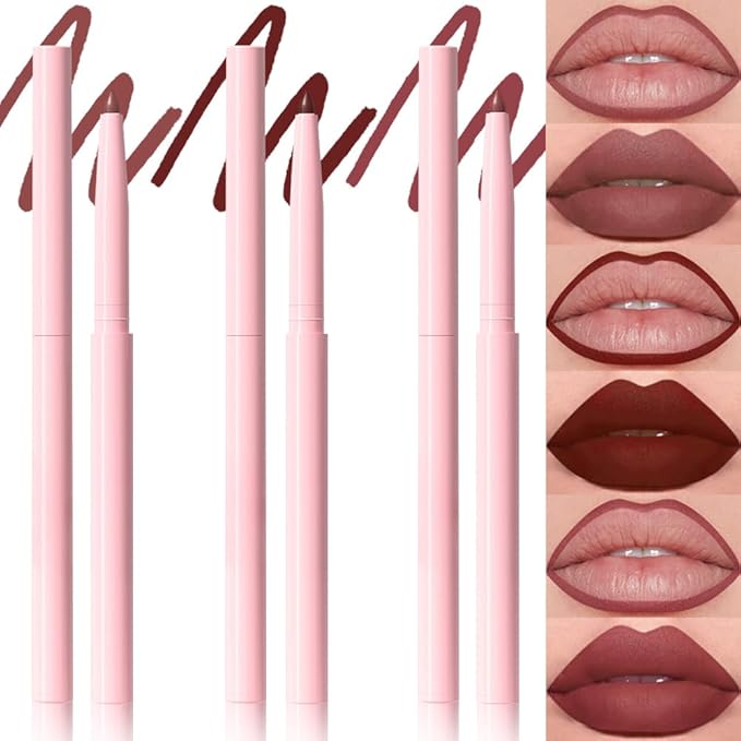 Kaely 3Pcs Matte Velvet Lip Liner Pencils Retractable for Shaping & Sculpting Lips, Lip Pencils for Women Long Lasting Waterproof Rich Lip Colors Liner Crayon Lipstick delineador de labios 01&02&08