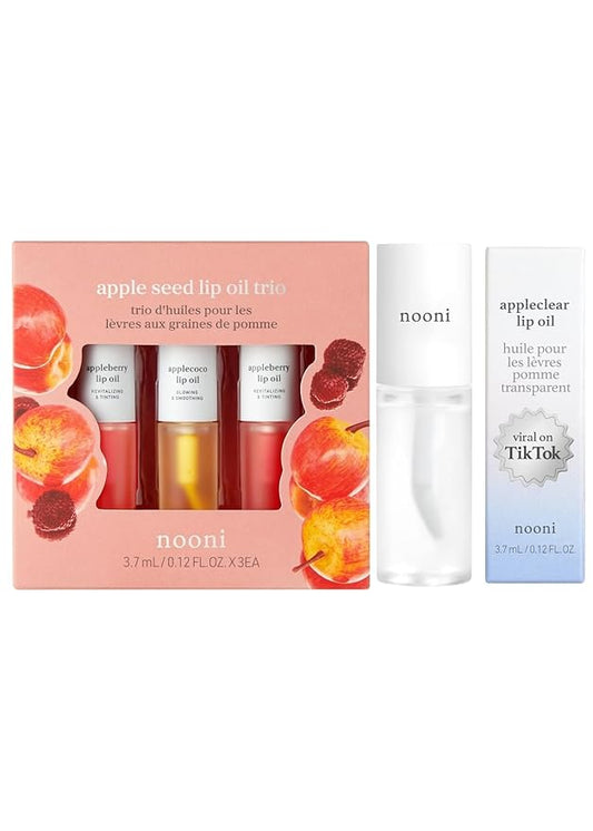 NOONI Korean Lip Oil Trio Gift Set + Korean Vegan Appleseed Lip Oil - Appleclear, Bundle