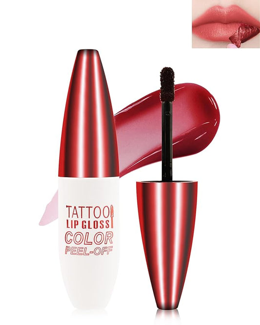 Peel Off Lip Stain - Nude Red Matte Lip Liner Stain Waterproof Long Wear 24H, Highly Pigmented Lip Tattoo Peel Off Lip Tint Stain, Transfer-Proof, Non-Stick Cup, Liquid Lip Gloss Makeup for Women-02