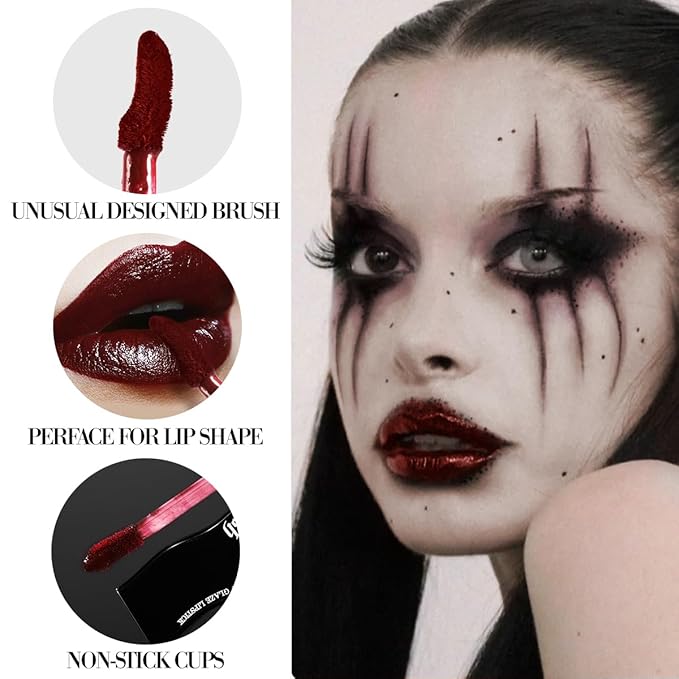 Burgundy Gothic Lip Gloss - Dark Red, Long-Lasting, Waterproof & Non-Sticky | Moisturizing, High Pigmented Vegan Lip Gloss for Bold Cosplay, Vampire & Halloween Makeup