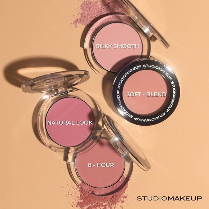 STUDIOMAKEUP Soft Blend Cheek Blush (Apricot) - Beauty Powder for Face - Perfect for Glass Skin Glow - Easily Blendable Soft Pink - Suitable for All Skin Types