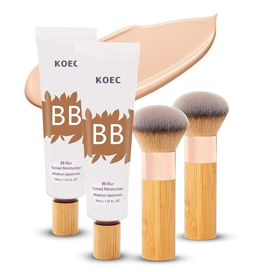 BB Blur 𝐓𝐢𝐧𝐭𝐞𝐝 Moisturizer SPF 30, BB 𝐓𝐢𝐧𝐭𝐞𝐝 Care Primer with Brush, BB Cream 𝐓𝐢𝐧𝐭𝐞𝐝 Moisturizer with SPF All-Day Wear, Full Coverage Light-Medium Skin - Long-Lasting Hydrating