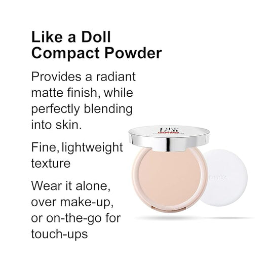 PUPA Milano Like A Doll Compact Powder - Creamy, Radiant Pressed Formula - Conceal And Blur Imperfections - Buildable Coverage Delivers Perfect Finishing Touch Of Color - 002 Sublime Nude - 0.07 Oz