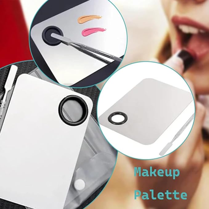 Makeup Mixing Palette Set, 4pcs Makeup Artist Palettes and Spatula, Cosmetic Palette, Stainless Steel Foundation Palettes,Metal Makeup Palette,for Foundation Eye Shadow Nail-Art -Sliver, 6 x 4in