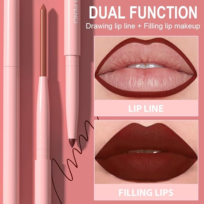 Kaely 6Pcs Retractable Lip Liner Pencils Set for Shaping & Sculpting Lips, Mauve Maroon Dark Red Orange Nude Chocolate Brown Plum Creamy Matte Velvet Pigmented Rich Lip Colors Liner Crayon Lipstick