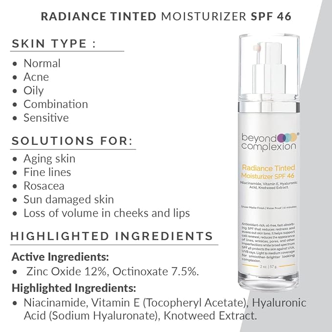 Radiance Tinted Moisturizer SPF 46 - Oil-Free Tinted Moisturizer that Adapts to Your Skin Color to Enhance Skin Tone with Long-Lasting Hydration