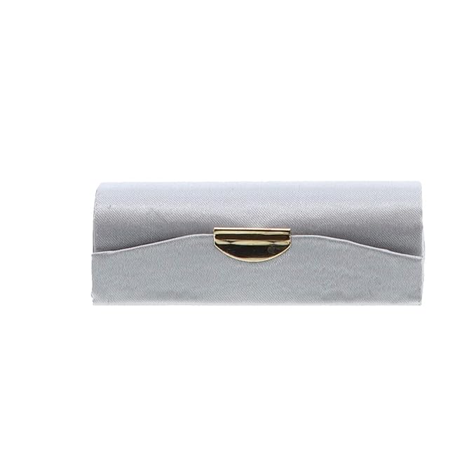 Motique Accessories Silver Solid Satin Ladies Lipstick Case With Mirror Purse Holder Set of 2