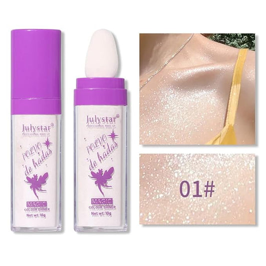GL-Turelifes Polvo De Hadas Hightlighter Powder Stick Puff Fairy Bomb Stick Glitter Loose Powder Highlight Shimming Contouring for Eyes, Face, Body Brighten Makeup(01# Pearl White)