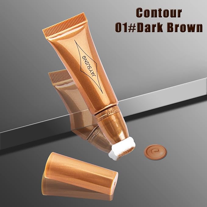 Bronzer Stick Liquid Contour Stick Concealer Stick Cream Bronzer Stick with Cushion Applicator Waterproof Highlighter Beauty Contour Wand Natural Cream Contour(#01 Dark Brown Contour Stick)