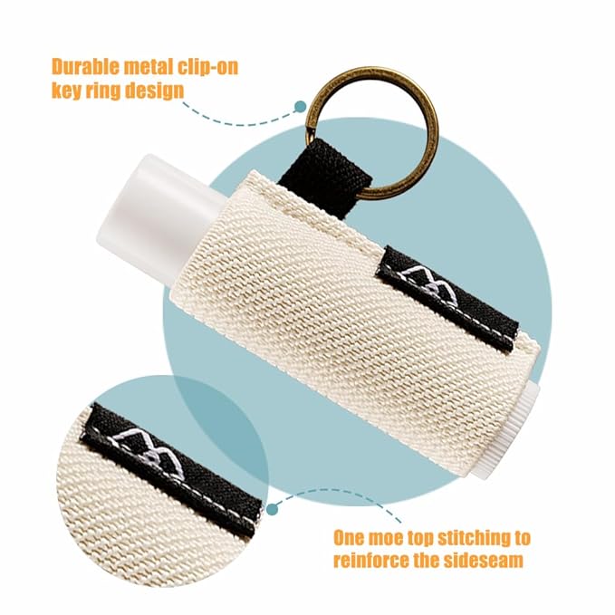WK IEASON - Lip Balm Holder Keychain Clip On Lipstick Sleeve Chapstick Sleeve Holder Keychain Tight-Knit Elastic Lip Balm Keychain Holder (Dark blue/Alpine/Mid beige)