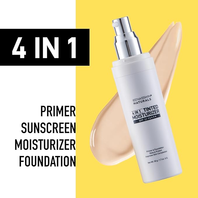 Tinted Moisturizer with SPF 50:Enaskin Naturals Face Tinted Sunscreen with Light Sheer Coverage, UVA/UVB Protection with Broad Spectrum PA+++ - 1.7 oz