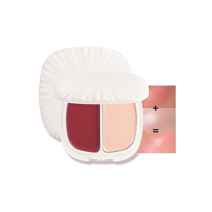 2 in 1 Highlight Blush Palette, Blendable Blush & Highlighter Set Shimmery Metallic Finish, Long-lasting Waterproof Multi-purpose Contour & Highlight Blush Makeup Palette (04)