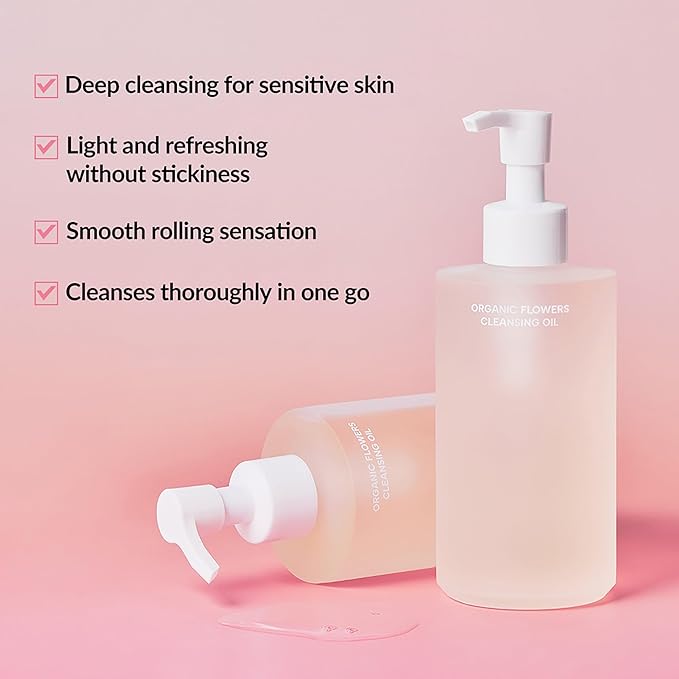 Whamisa Organic Flowers Cleansing Oil, Face Cleanser, Postbiotic-Rich Makeup Remover for Deep Cleansing, Pore Care, Rolling, Fermented, Easy Clean (260ml)